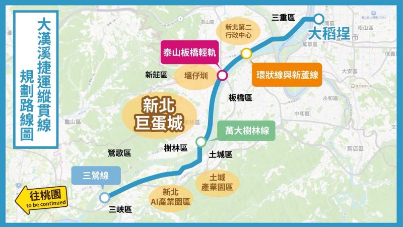 「南巨蛋、北科學城」 李四川提三大交通建設藍圖 18 《圖說》李四川大漢溪捷運縱貫線規劃圖。〈李辦提供〉